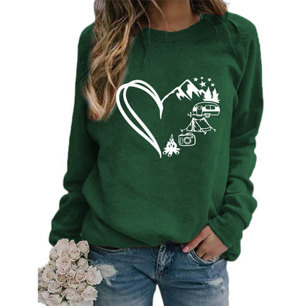 Love Camping Printed Round Neck Jacket Sweatshirt European Size Women's Coat Long Sleeve Cross-border Autumn and Winter Foreign Trade Supply