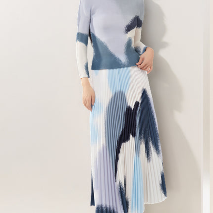 Skirt suit Women's High-end Spring Miyake Women's Clothes Design Pleated T-shirt Pleated Skirt Two-piece Set