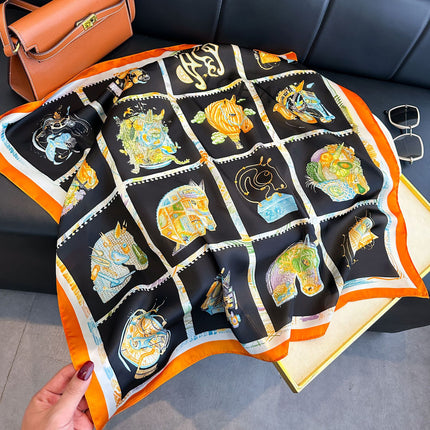 New Style Square Scarf Small Silk Satin Imitation Silk Women Flower and Bird Printed Beautiful Silk Scarf Thin Small Square Scarf Scarf Scarf