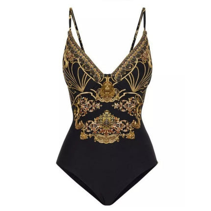 2023 European and American one-piece Conservative belly covering slimming vacation beach hot spring swimsuit French retro one-piece bikini