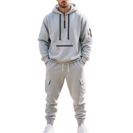 Cross-Border Foreign Trade Winter Large Size American Heavyweight Plus Velvet Loose Men's Casual Sports Multi-Pocket Workwear Suit for Men