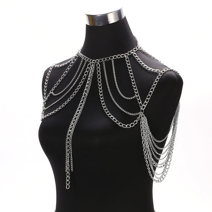 Cross-border explosive jewelry ladies sexy multilayer metal aluminum chain tassel neck chain waist chain set of body chain accessories