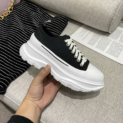 Henry McQueen White Shoes Women's 2022 New McQueen Lace-up Canvas Platform Shoes Heightened Sports Torre Shoes
