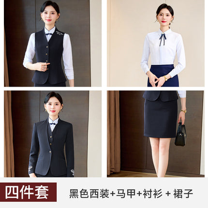 Blue Ladies Professional Suit Vest suit Hotel Front Desk KTV Reception Chinese Restaurant Waiter Work Clothes