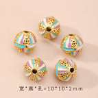 4. copper coins carved with blank green and purple beads