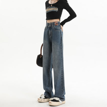 Vintage Wide-Leg Jeans for Women, Spring 2025 New Style, High-Waisted, Petite, Slimming, Straight-Leg, Loose, Floor-Length Pants