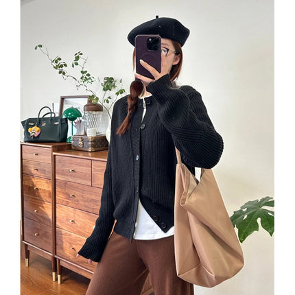 Niche New Product Star's Same Cardigan Knitwear All-Wool Round Neck Loose Knitwear Jacket Women's Long Sleeves