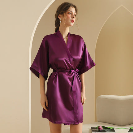 bride Gown morning Gown Lady nightgown wedding makeup bridesmaid group wedding kimono imitation silk cardigan bathrobe