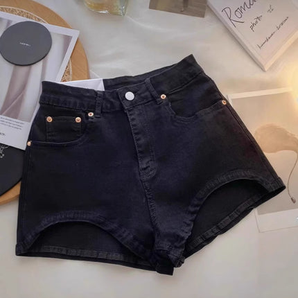 Hot Girls Denim Shorts Women's Design Sense Niche High Waist Slimming Legs Long Tight Hip Elastic Irregular Hot Pants