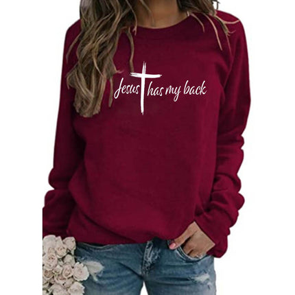 My back Letter Printed Crewneck Jacket Women's Jacket European Size Autumn and Winter Foreign Trade Cross-border Amazon