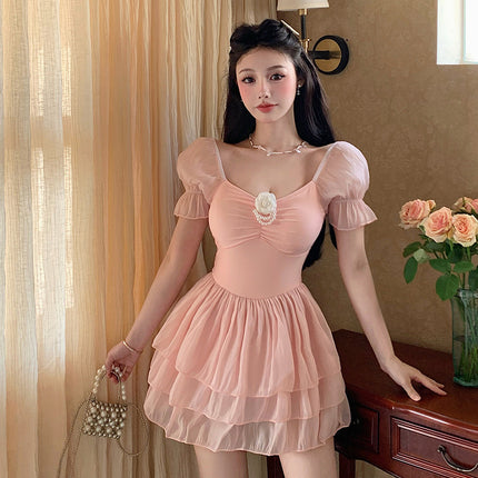2023 New Style Pure Desire Girl's Mesh Tutu Skirt Swimwear Sexuality Beautiful Back Belly Covering Slim Look Swimsuit Women