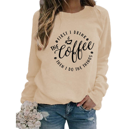 Foreign trade supply coffee coffee printed round neck jacket sweater European size ladies coat long sleeve cross-border autumn and winter