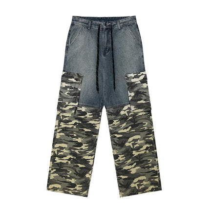 # OVDY Vintage Wash and Distressed Pants PROJECT G/R Stitching Camouflage Drawstring Tooling Denim Paratrooper Pants
