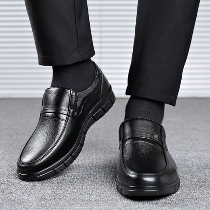 Dad Leather Shoes Large Size Middle-aged and Elderly Business Casual Shoes Genuine Leather Men's Leather Shoes Non-slip Fleece-lined Cotton Shoes Middle-aged Men's Shoes