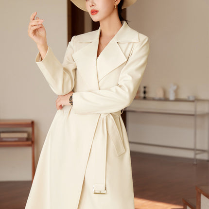 British Style creamy-white Coat Coat Women's High-end Spring and Autumn 2023 New Fashionable All-match Long Suit Coat