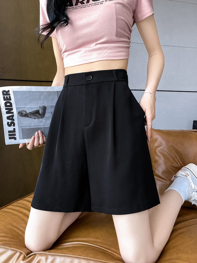 Women's Summer 2024 New Suit Shorts for Petite and Plus-Size, Casual A-Line Mid-Length Shorts, Five-Point Shorts with Drape, A-Line Shorts