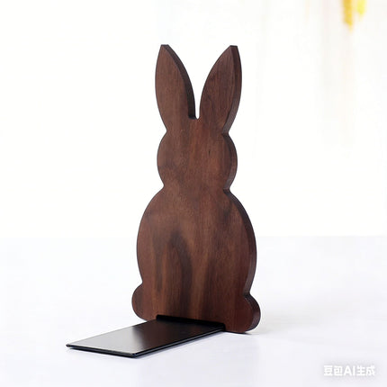 Japanese Style Simple Wooden Book Stand Creative Black Walnut Wood Thickened Bookshelf Bookend Student's Solid Wood Bookend Logo