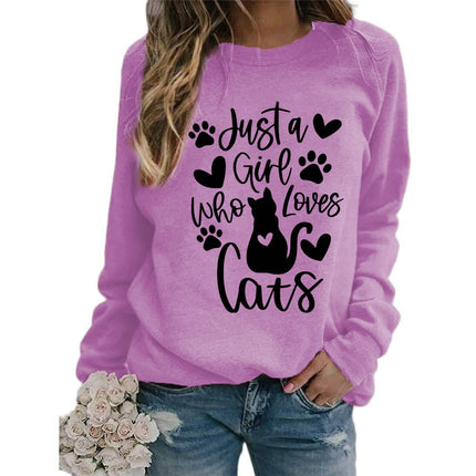 Who loves cats printed crew neck coat European size ladies coat long sleeve cross-border foreign trade supply