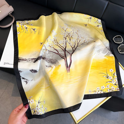 Simulated Silk Printed Silk Scarf for Women, Korean Cashew Leopard Print Headscarf, Four-Season Scarf, Professional Scarf Wholesale