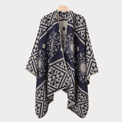 Ethnic Style Hooded Cape Shawl for Women, Fashionable and Stylish Thickened Version, Warm Outerwear for Travel and Photography Scarf
