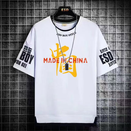 Boys' Short-Sleeve T-Shirt Trendy Brand Men's Clothing Live Broadcast for Middle School Students and Older Children Summer Half-Sleeve Youth Clothing for Ages 12-18