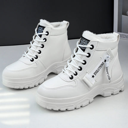 Women's Shoes New Snow Boots Fashion Warm Plush Thickened Cotton Shoes Waterproof Thickened Lace-Up Mid-Calf Cotton Boots