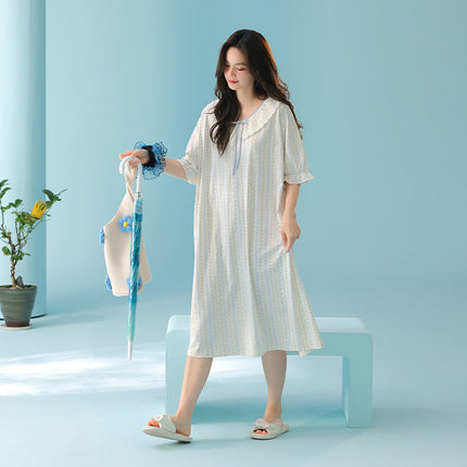 ClAss A XinjiAng Cotton Nightgown for Women, Pure Cotton, Fresh FlorAl Mid-skirt, Cute And Sweet Girl's Home Clothes ThAt CAn Be Worn Outside in Summer