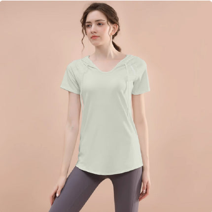 New Fitness Clothing for Women, Loose Mid-Length Running T-Shirt, Hip-Covering Slimming Look Hooded Sports Top, Summer Yoga Clothing
