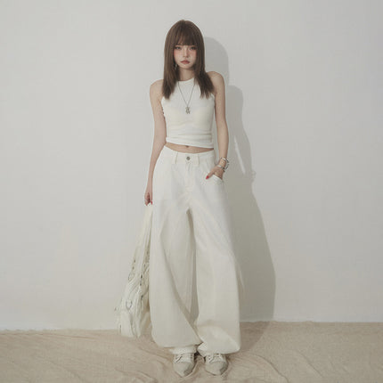 White Scimitar Wide Leg Jeans Women's 2025 Spring and Autumn New Straight Loose High Waist Slim Sickle Mop Pants