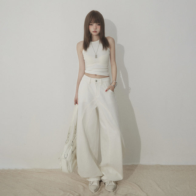 White Scimitar Wide Leg Jeans Women's 2025 Spring and Autumn New Straight Loose High Waist Slim Sickle Mop Pants