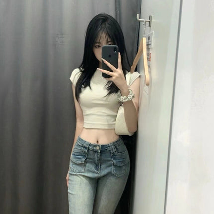 Vintage Women's Jeans Autumn Slim Fit Bootcut Pants Petite Slimming Flared Pants High-Waisted Drape Floor-Length Trousers