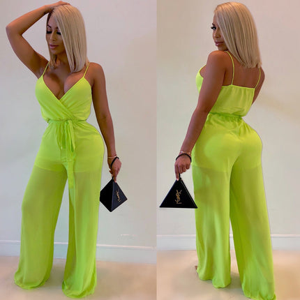 Z031 European and American Sexy Women's Clothing Amazon Independent Site Loose Casual Solid Color V-Neck Women's Jumpsuit