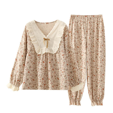 [Retro Rose Garden] Women's Cotton Home Clothes Pajamas Spring and Autumn French Loose Long Sleeve Outwear