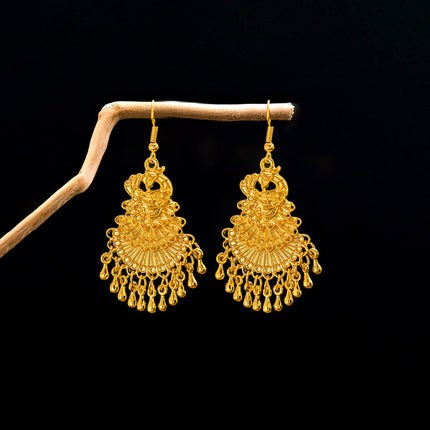 Ethnic Peacock Earrings Golden Bell Tassel Earrings Bohemian Leaf Pendant Scenic Earrings Wholesale