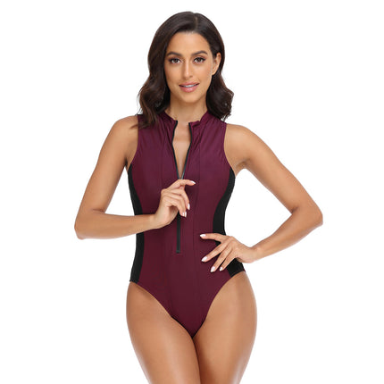 2023 Amazon One-Piece Swimsuit for Women European and American Cut-Sleeve Slimming Look Conservative Zipper Surfing Wetsuit Swimsuit