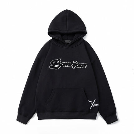 Amazon American-Style Heavyweight Fleece-Lined Hooded Sweatshirt with Towel Embroidery for Men, Winter Trendy High Street Couple's Jacket