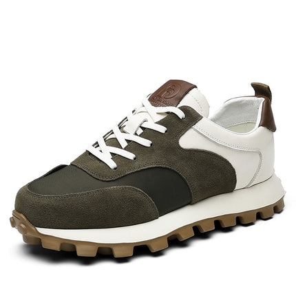 Shoes Men's Trendy Shoes New Men's Shoes Thick-Soled Lightweight Sports and Casual Shoes Leather Matching Cloth Forrest Gump Shoes Contrast Color Sneakers Wholesale