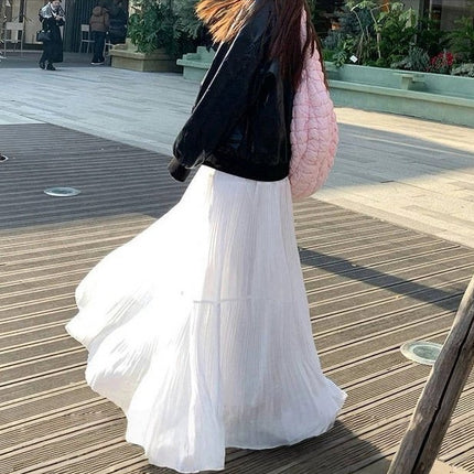 Korean Style 2026 Spring and Summer New Fashion Elegant Skirt Versatile High-Waisted Autumn and Winter Pleated Loose Large Hem Long Skirt