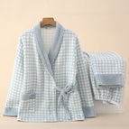Side opening-air cotton-fur collar grid-blue / M
