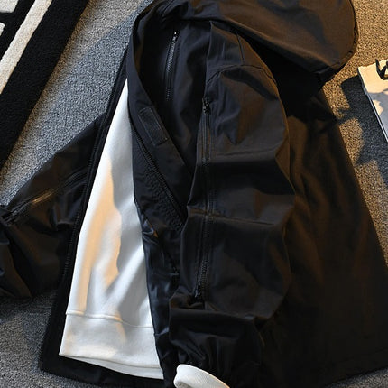 Autumn black hooded jacket men's Korean-style trendy baseball uniform ins versatile outdoor hooded jacket