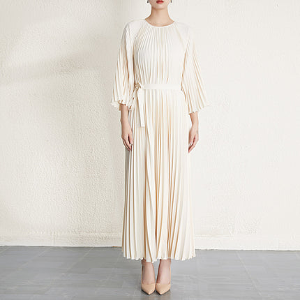 Plus-Size Women's Pleated Dress, Cross-Border Fashion, Elegant, Waist-Cinching, Slimming, High-End Long Dress, Pleated Skirt, Sweet and Fresh