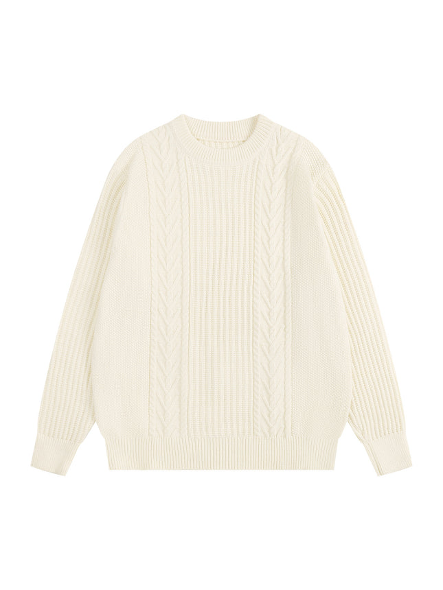 Autumn and Winter Cable Knit Crew Neck Loose Long-Sleeve Knit Sweater Top Casual Versatile Urban Casual