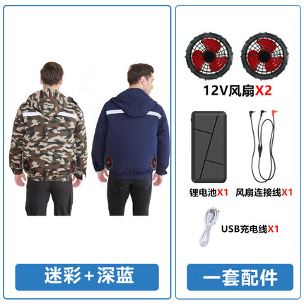 Hooded Sun Protection Air-Conditioned Clothing, Summer Air-Conditioned Clothing with Fan for Cooling, Outdoor Camouflage Work Clothes, Wholesale Workwear