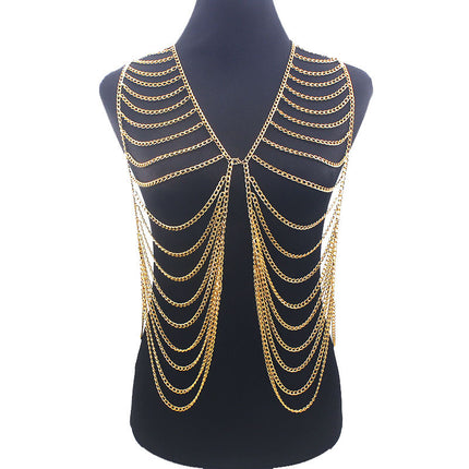European and American Exaggerated Long Tassel Multi-layer Vest Clothing Accessories Cross-border Women's Sexy Aluminum Chain Body Chain Necklace