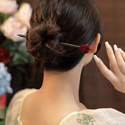 Toast Clothing Side Clip Headwear Tassel Side Clip Red Rose Hairpin Classical Cheongsam Hanfu Daily Accessories