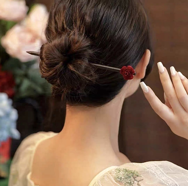 Toast Clothing Side Clip Headwear Tassel Side Clip Red Rose Hairpin Classical Cheongsam Hanfu Daily Accessories