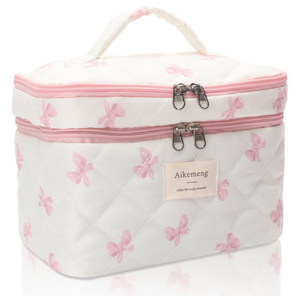New Cute Quilted Plaid Cosmetic Bag for Women, Large Capacity, Portable, High-End Toiletry Storage Bag with Compartments