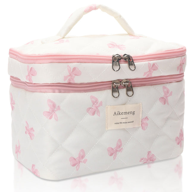 New Cute Quilted Plaid Cosmetic Bag for Women, Large Capacity, Portable, High-End Toiletry Storage Bag with Compartments