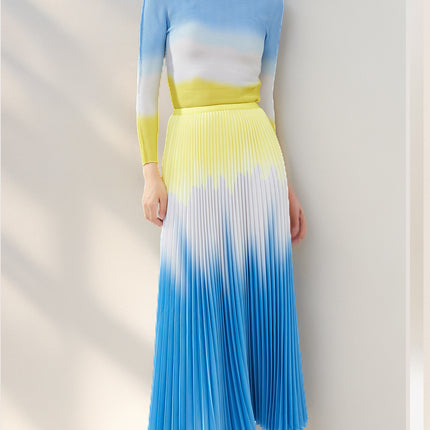 Skirt suit Women's High-end Spring Miyake Women's Clothes Design Pleated T-shirt Pleated Skirt Two-piece Set