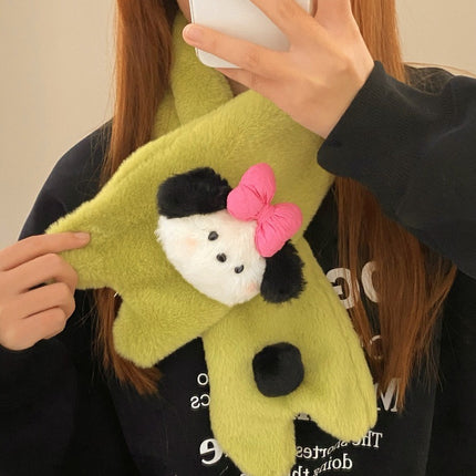 Cartoon Sweet Girl Pink Cat Scarf Winter Warm Thickeneded Cute Plush Windproof Student Scarf White